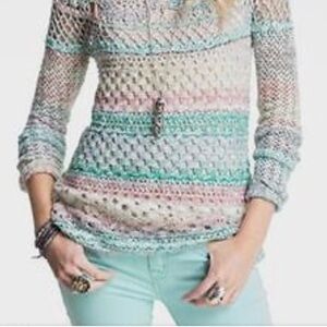 Free People Women’s Colorful Crochet Blouse Ring Of Roses Open Knit Top